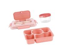 MLWSKERTY Microwaveable Divided Bentos Box with Spill Proof Lid Soup Bowl Utensils Set Plastic Lunch Holder for Daily Use Heat Resistant Divided Lunch Box Set