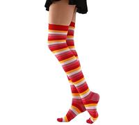 MLWSKERTY Womens Thigh High Socks Over the Knee Tube Colorful Striped Stockings Novelty Costume Accessories Women's Over Socks