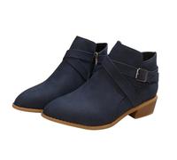 MlYJmer Botas de Mujer para Tobillo, Moda Casual, con tacón Grueso, deslizables, con Cremallera,Azul,42 EU