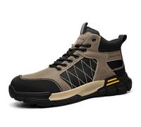 MlYJmer Botas de Seguridad para Hombre, Botines de Trabajo de caña Alta, Ligeros, Resistentes a Perforaciones, con Punta de Acero,Marrón,48 EU