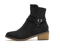 MlYJmer Botines de Ante para Mujer con Cremallera, tacón Grueso, Estilo Casual y de Moda Tipo Chelsea,Negro,40 EU