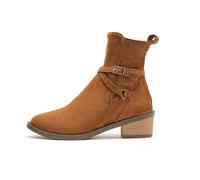 MlYJmer Botines de Ante para Mujer con Cremallera, tacón Grueso, Estilo Casual y de Moda Tipo Chelsea,Marrón,41 EU