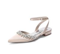 MlYJmer ,Champagne,40 EU, Zapatos de Novia Planos de satén para Mujer con Punta en Punta y Correa en el Tobillo con Piedras de imitación, para la Novia, Fiesta de Boda y Velada