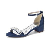 MlYJmer ,Dark Blue,41 EU, Sandalias de Boda de tacón Bloque de satén para Mujer con Perlas, Zapatos de Novia, Sandalias de Vestir de Punta Abierta para Novia, Fiesta, Baile de promoción y Velada