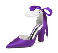 MlYJmer Dark Purple,40 EU, Zapatos de Boda para Mujer Tacón Ancho de Punta Zapatos de Raso Elegantes para Novia, Dama de Honor, Fiesta Nocturna, Baile de graduación