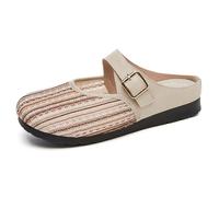 MlYJmer Mujer Mules Casual Zapatillas Planas Verano Mujer Lona Zapatos Cómodos,Beige,36 EU