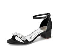 MlYJmer ,Negro,37 EU, Sandalias de Boda de tacón Bloque de satén para Mujer con Perlas, Zapatos de Novia, Sandalias de Vestir de Punta Abierta para Novia, Fiesta, Baile de promoción y Velada