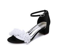 MlYJmer ,Negro,43 EU, Sandalias de Boda de tacón Bloque de satén para Mujer con Perlas, Zapatos de Novia, Sandalias de Vestir de Punta Abierta para Novia, Fiesta, Baile de promoción y Velada