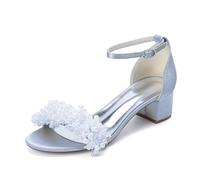 MlYJmer ,Plata,38 EU, Sandalias de Boda de tacón Bloque de satén para Mujer con Perlas, Zapatos de Novia, Sandalias de Vestir de Punta Abierta para Novia, Fiesta, Baile de promoción y Velada