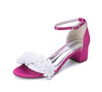 MlYJmer ,Rose,39 EU, Sandalias de Boda de tacón Bloque de satén para Mujer con Perlas, Zapatos de Novia, Sandalias de Vestir de Punta Abierta para Novia, Fiesta, Baile de promoción y Velada