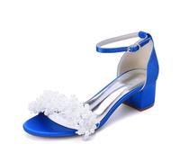 MlYJmer ,Royal Blue,37 EU, Sandalias de Boda de tacón Bloque de satén para Mujer con Perlas, Zapatos de Novia, Sandalias de Vestir de Punta Abierta para Novia, Fiesta, Baile de promoción y Velada