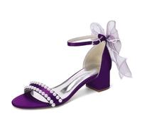 MlYJmer Sandalias de Boda de tacón Bloque de satén para Mujer con Perlas, Zapatos de Novia, Sandalias de Vestir de Punta Abierta para Novia, Fiesta, Baile de promoción y Velada
