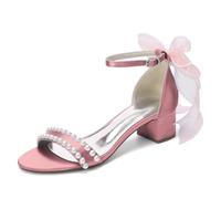 MlYJmer Sandalias de Boda de tacón Bloque de satén para Mujer con Perlas, Zapatos de Novia, Sandalias de Vestir de Punta Abierta para Novia, Fiesta, Baile de promoción y Velada