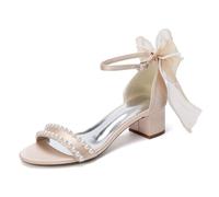 MlYJmer Sandalias de Boda de tacón Bloque de satén para Mujer con Perlas, Zapatos de Novia, Sandalias de Vestir de Punta Abierta para Novia, Fiesta, Baile de promoción y Velada