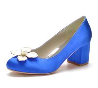 MlYJmer Zapatos de Boda para Mujer, Tacones de Bloque de Punta Redonda de satén, Zapatos de Novia para Vestido de Boda para Fiesta Nocturna, Baile de graduación, Dama de Honor,Royal Blue,41 EU
