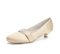 MlYJmer Zapatos de tacón bajo para Mujer, Estilo salón, Casuales, Formales, para Bodas y Fiestas nocturnas,Champagne,35 EU