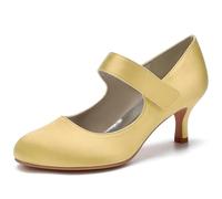 MlYJmer Zapatos de tacón bajo Tipo Mary Jane para Mujer, Elegantes Zapatos de Vestir de satén con Punta Redonda para Bodas, Novias, Fiestas y Eventos Formales,Oro,36 EU