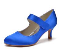 MlYJmer Zapatos de tacón bajo Tipo Mary Jane para Mujer, Elegantes Zapatos de Vestir de satén con Punta Redonda para Bodas, Novias, Fiestas y Eventos Formales,Royal Blue,43 EU