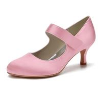 MlYJmer Zapatos de tacón bajo Tipo Mary Jane para Mujer, Elegantes Zapatos de Vestir de satén con Punta Redonda para Bodas, Novias, Fiestas y Eventos Formales,Rosado,40 EU