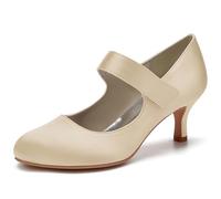 MlYJmer Zapatos de tacón bajo Tipo Mary Jane para Mujer, Elegantes Zapatos de Vestir de satén con Punta Redonda para Bodas, Novias, Fiestas y Eventos Formales,Champagne,40 EU