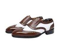 MlYJmer Zapatos Formales de Cuero para Hombre, Zapatos clásicos Tipo Derby, de Moda, para Bodas y Fiestas, Zapatos Oxford,Marrón,40 EU