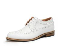 MlYJmer Zapatos Formales de Cuero para Hombres para la Oficina de Negocios, la Fiesta de Bodas, los Zapatos Oxford con Cordones del Novio,Blanca,39 EU