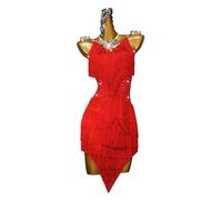 MLYYX Abito Latino per Competizioni Professionali Costumi Da Ballo Moderno con Strass per Salsa, Tango E Danza Gonna con Nappe per Rumba E Samba,G,XXL