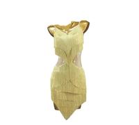 MLYYX Abito Latino per Competizioni Professionali Costumi Da Ballo Moderno con Strass per Salsa, Tango E Danza Gonna con Nappe per Rumba E Samba,I,S