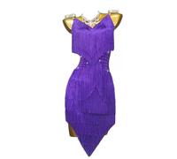 MLYYX Abito Latino per Competizioni Professionali Costumi Da Ballo Moderno con Strass per Salsa, Tango E Danza Gonna con Nappe per Rumba E Samba,E,XXS
