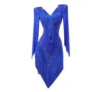 MLYYX Disfraces De Rendimiento De Baile Latino con Cuello En V Trajes De Baile De Salsa con Flecos De Salón para Rumba Vestidos De Baile Cha Cha De Manga Larga con Pedrería Hueco,A,3XS