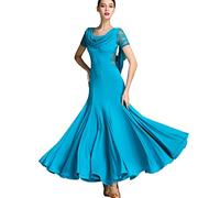MLYYX Ropa de Baile de vals Moderno de Encaje de Cuello Redondo Vestido de Rendimiento de Baile de salón Vestido de práctica de Baile Social Ropa de Baile Foxtrot,Azul,XXL