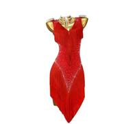 MLYYX Traje De Baile Cha Cha con Cuello En V Vestidos Estilo Flapper Ropa De Baile Latino con Borlas Vestido Sin Mangas para Baile De Salón,A,XL
