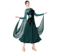 MLYYX Traje De Baile De Salón Cha Cha con Escote En V para Mujer Traje De Baile De Salsa Foxtrot De Terciopelo para Practicar Vestidos De Entrenamiento Latino De Manga Larga,Darkgreen,S