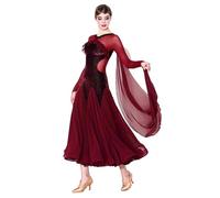 MLYYX Traje De Baile De Salón Cha Cha con Escote En V para Mujer Traje De Baile De Salsa Foxtrot De Terciopelo para Practicar Vestidos De Entrenamiento Latino De Manga Larga,Winered,XXL