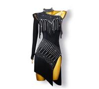 MLYYX Traje de Baile de salón Latino de una Manga Vestido de Baile de Tango con Flecos Traje Brillante de competición Cha Cha Ropa de Baile de Salsa sin Espalda para Mujer,B,XS