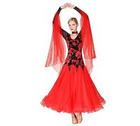 MLYYX Traje De Vals De Tango De Terciopelo Vestidos De Salón con Estampado Vestido De Baile Moderno De Estándar Nacional Vestido De Entrenamiento De Flamenco con Cuello Redondo,Rojo,L