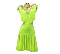 MLYYX Vestido de competición de Baile Latino avanzado Profesional Vestido Tassel Falda de Baile sin Mangas para Rumba Salsa Solo,A,3XS