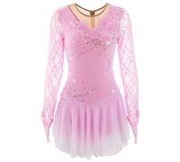 MLYYX Vestido De Competición De Patinaje Artístico Flor Hecha A Mano Vestido De Rendimiento De Patinaje sobre Hielo De Manga Larga De Encaje para Niñas Ropa De Entrenamiento Profesional,A,L
