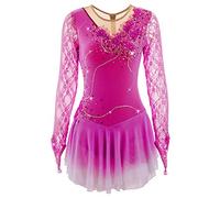 MLYYX Vestido De Competición De Patinaje Artístico Flor Hecha A Mano Vestido De Rendimiento De Patinaje sobre Hielo De Manga Larga De Encaje para Niñas Ropa De Entrenamiento Profesional,I,L