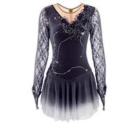 MLYYX Vestido De Competición De Patinaje Artístico Flor Hecha A Mano Vestido De Rendimiento De Patinaje sobre Hielo De Manga Larga De Encaje para Niñas Ropa De Entrenamiento Profesional,F,L