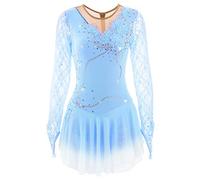 MLYYX Vestido De Competición De Patinaje Artístico Flor Hecha A Mano Vestido De Rendimiento De Patinaje sobre Hielo De Manga Larga De Encaje para Niñas Ropa De Entrenamiento Profesional,D,4XS