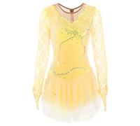 MLYYX Vestido De Competición De Patinaje Artístico Flor Hecha A Mano Vestido De Rendimiento De Patinaje sobre Hielo De Manga Larga De Encaje para Niñas Ropa De Entrenamiento Profesional,B,XXS