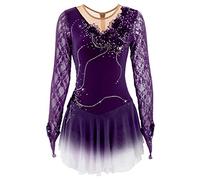 MLYYX Vestido De Competición De Patinaje Artístico Flor Hecha A Mano Vestido De Rendimiento De Patinaje sobre Hielo De Manga Larga De Encaje para Niñas Ropa De Entrenamiento Profesional,E,S