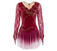 MLYYX Vestido De Competición De Patinaje Artístico Flor Hecha A Mano Vestido De Rendimiento De Patinaje sobre Hielo De Manga Larga De Encaje para Niñas Ropa De Entrenamiento Profesional,C,3XL