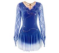 MLYYX Vestido De Competición De Patinaje Artístico Flor Hecha A Mano Vestido De Rendimiento De Patinaje sobre Hielo De Manga Larga De Encaje para Niñas Ropa De Entrenamiento Profesional,G,3XS