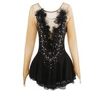 MLYYX Vestido De Competición De Patinaje Artístico para Mujeres Y Niñas Vestidos De Rendimiento De Patinaje sobre Hielo De Manga Larga Leotardo De Gimnasia Profesional Ropa Deportiva,Negro,XXL