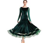 MLYYX Vestido De Práctica De Tango De Manga Larga Vestidos De Baile De Salón De Terciopelo para Mujer Traje De Vals De Cuello Redondo Ropa De Baile Moderna,Dark Green,XXL