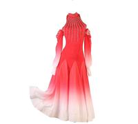 MLYYX Vestidos De Baile De Salón con Degradado Vestido De Entrenamiento De Tango Estándar Nacional para Mujer con Cuello Alto Traje De Vals Sin Tirantes,Rojo,3XL