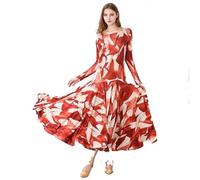 MLYYX Vestidos De Baile De Salón con Estampados Vestido De Entrenamiento Moderno Según La Norma Nacional Vestido De Baile Profesional para Vals Y Tango Falda De Flamenco,Rojo,L