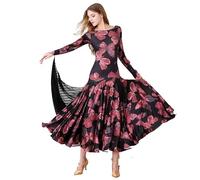 MLYYX Vestidos De Baile De Salón con Estampados Vestido De Entrenamiento Moderno Según La Norma Nacional Vestido De Baile Profesional para Vals Y Tango Falda De Flamenco,Negro,L